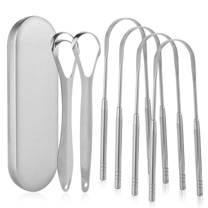 6 Pack Tongue Scraper for Adults - Reusable & Easy to Clean Tongue Scrubber with Travel Case - Medical-Grade 100% Stainless Steel Tongue Cleaner for Fresh Breath & Oral Care & Hygiene