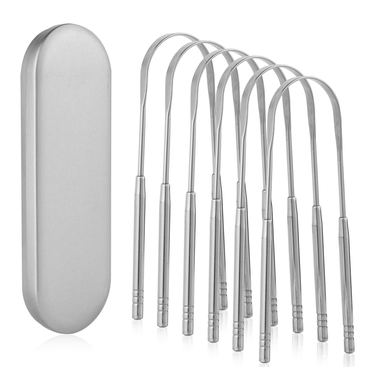 6 Pack Tongue Scraper for Adults - Reusable & Easy to Clean Tongue Scrubber with Travel Case - Medical-Grade 100% Stainless Steel Tongue Cleaner for Fresh Breath & Oral Care & Hygiene