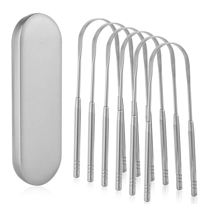 6 Pack Tongue Scraper for Adults - Reusable & Easy to Clean Tongue Scrubber with Travel Case - Medical-Grade 100% Stainless Steel Tongue Cleaner for Fresh Breath & Oral Care & Hygiene