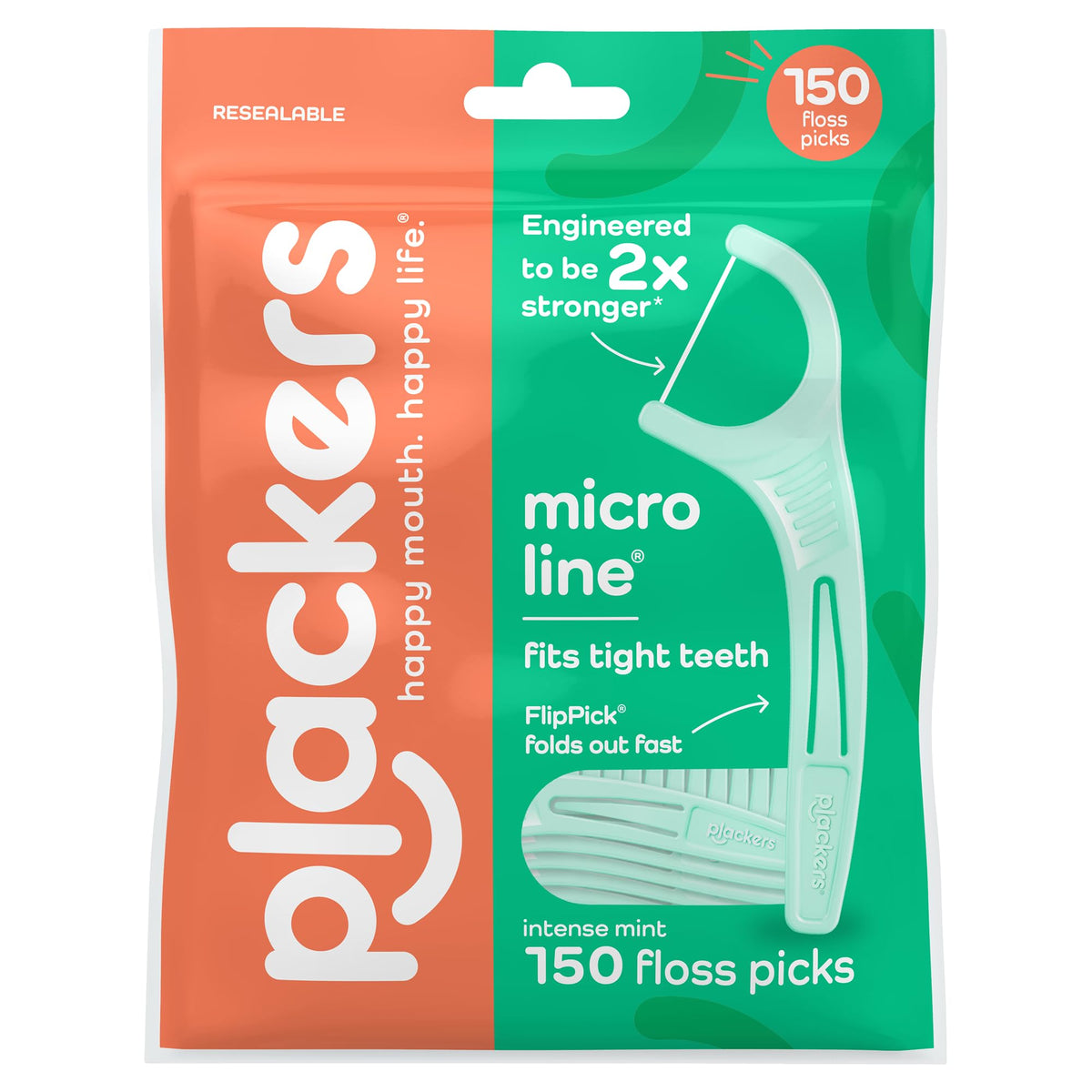 Plackers Micro Line Floss Picks, Intense Mint, 300 Count
