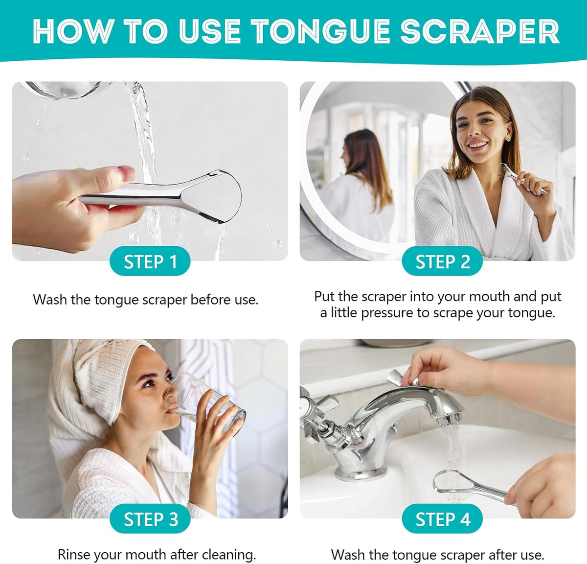 EZ COZY 2 Pack Tongue Scraper for Adults, Reduce Bad Breath, Tongue Cleaner with Travel Case, Stainless Steel Tongue Scrapers, Tongue Brush, Tongue Scrubber for Oral Care & Hygiene