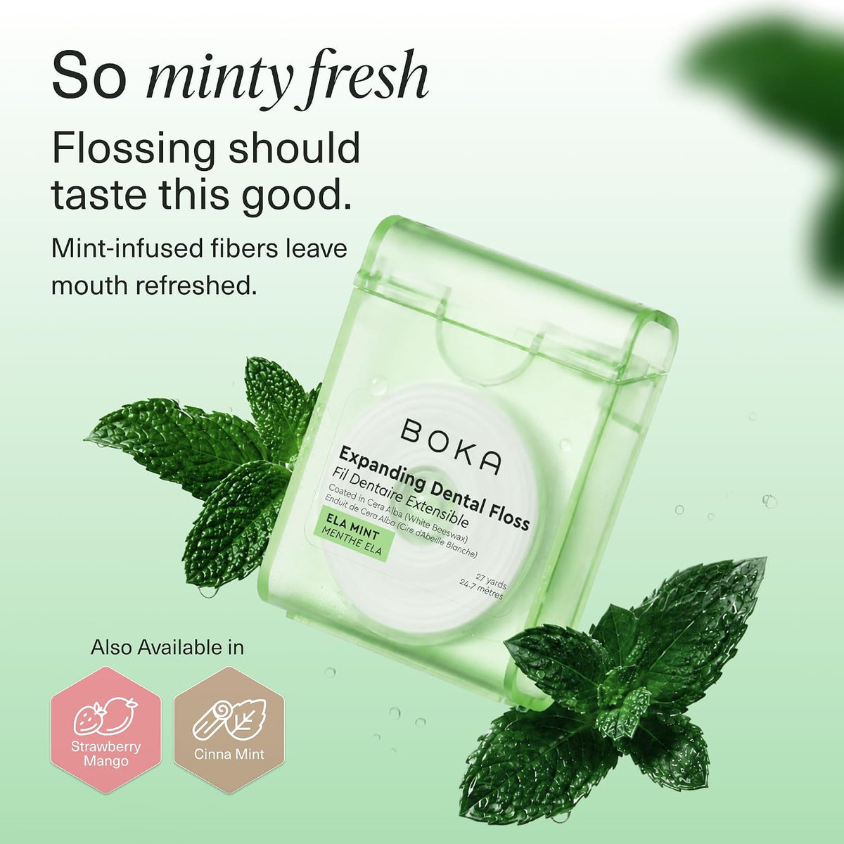 Boka Ela Mint Expanding Waxed Dental Floss - 27 Yds (1 Pack)