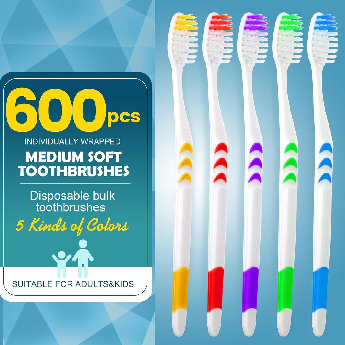 600 PCS Premium Individually Wrapped Bulk Toothbrush, Disposable Toothbrush