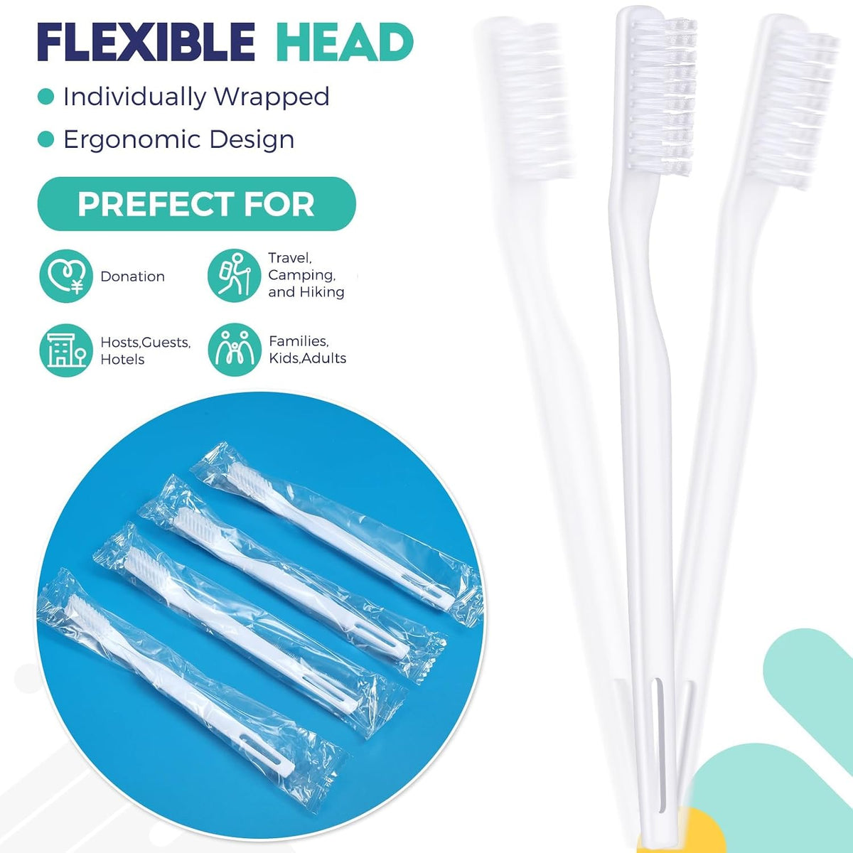 Chengu 200 Pcs Individually Wrapped Bulk Toothbrush, Disposable Toothbrush