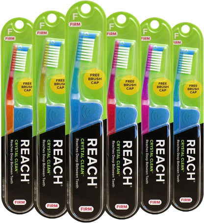 Reach Crystal Clean Medium Bristle Toothbrushes, 6 Pack