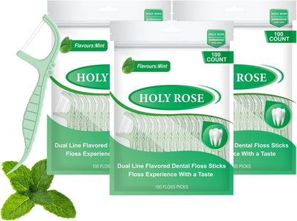 Holy Rose Twin Line Dental Floss Picks - 300 Count, for Adults Flossers
