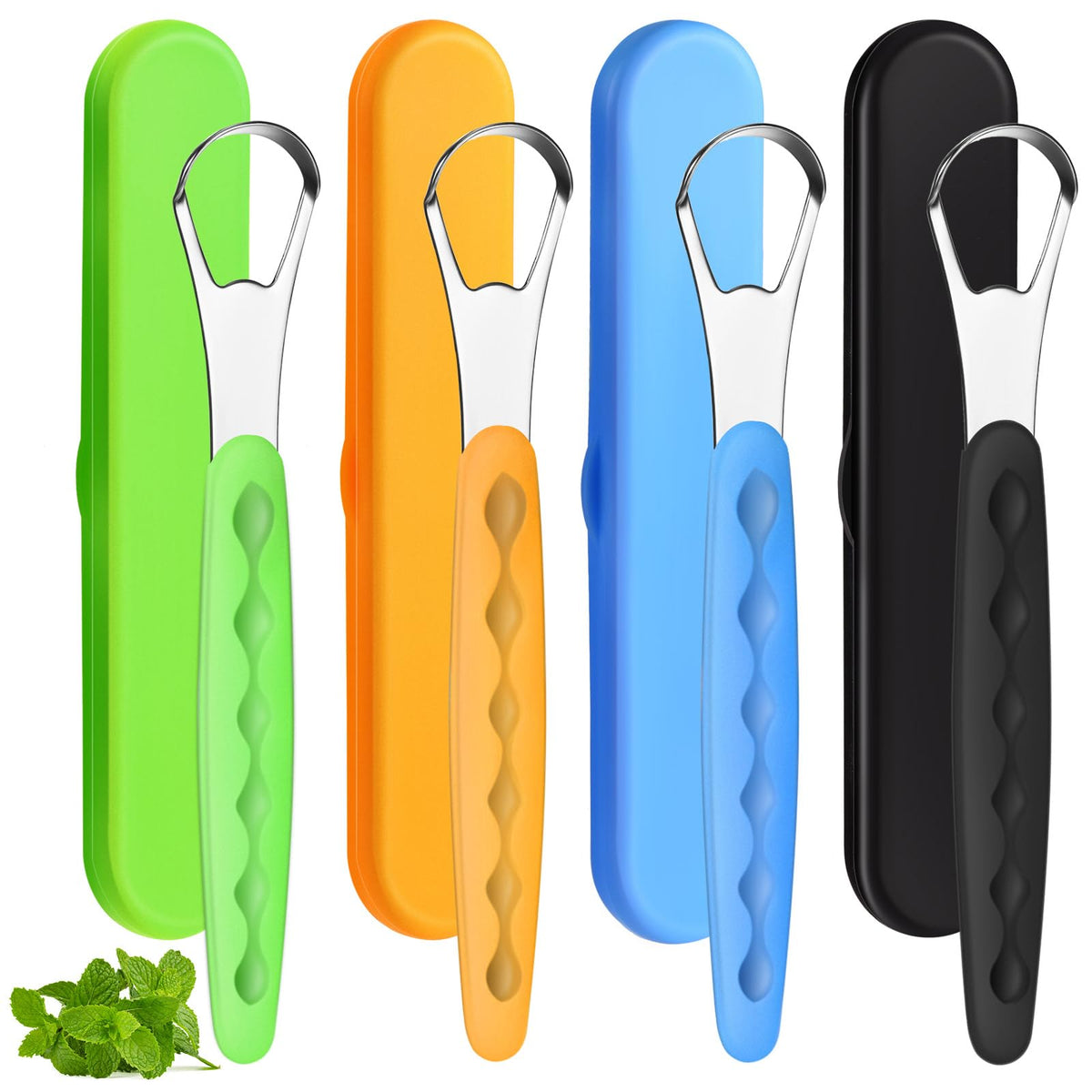 4 Pcs Tongue Scraper Cleaner Adults Kids,Purple, Orange, Blue and Green