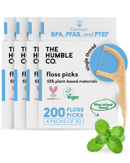 The Humble Co. Dental Floss Picks, Double Thread, Mint (200 Count)
