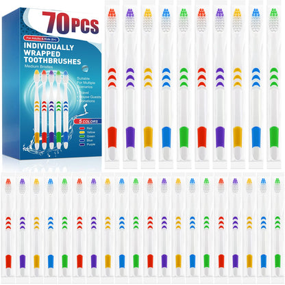 50 PCS Premium Individually Wrapped Bulk Toothbrush, Disposable Toothbrush