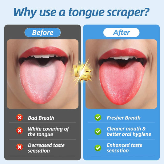6 Pack Tongue Scraper for Adults - Reusable & Easy to Clean Tongue Scrubber with Travel Case - Medical-Grade 100% Stainless Steel Tongue Cleaner for Fresh Breath & Oral Care & Hygiene