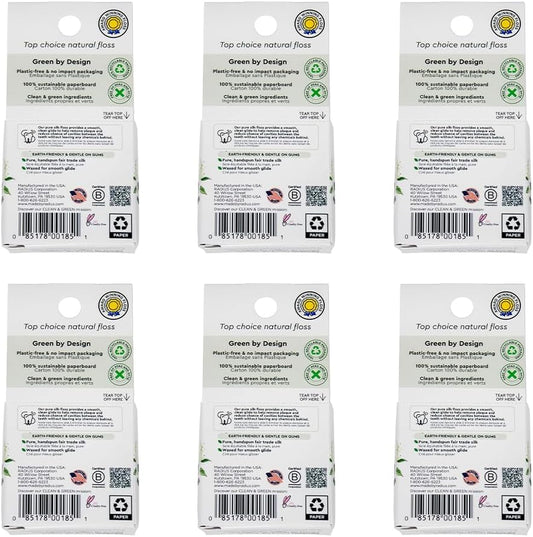 RADIUS Silk Dental Floss, Natural Biodegradable Floss for Sensitive Gums, PFAS Free, Compostable, Unscented, 30m / 33yd, Pack of 6