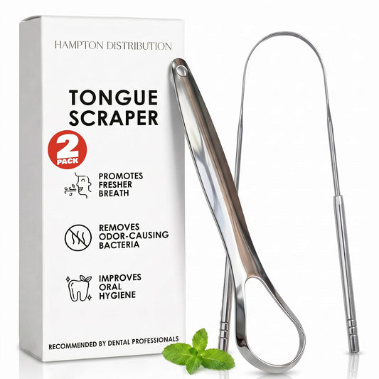 Metal Tongue Scraper, 2 Piece Set, Professional Tongue Scraper for Adults