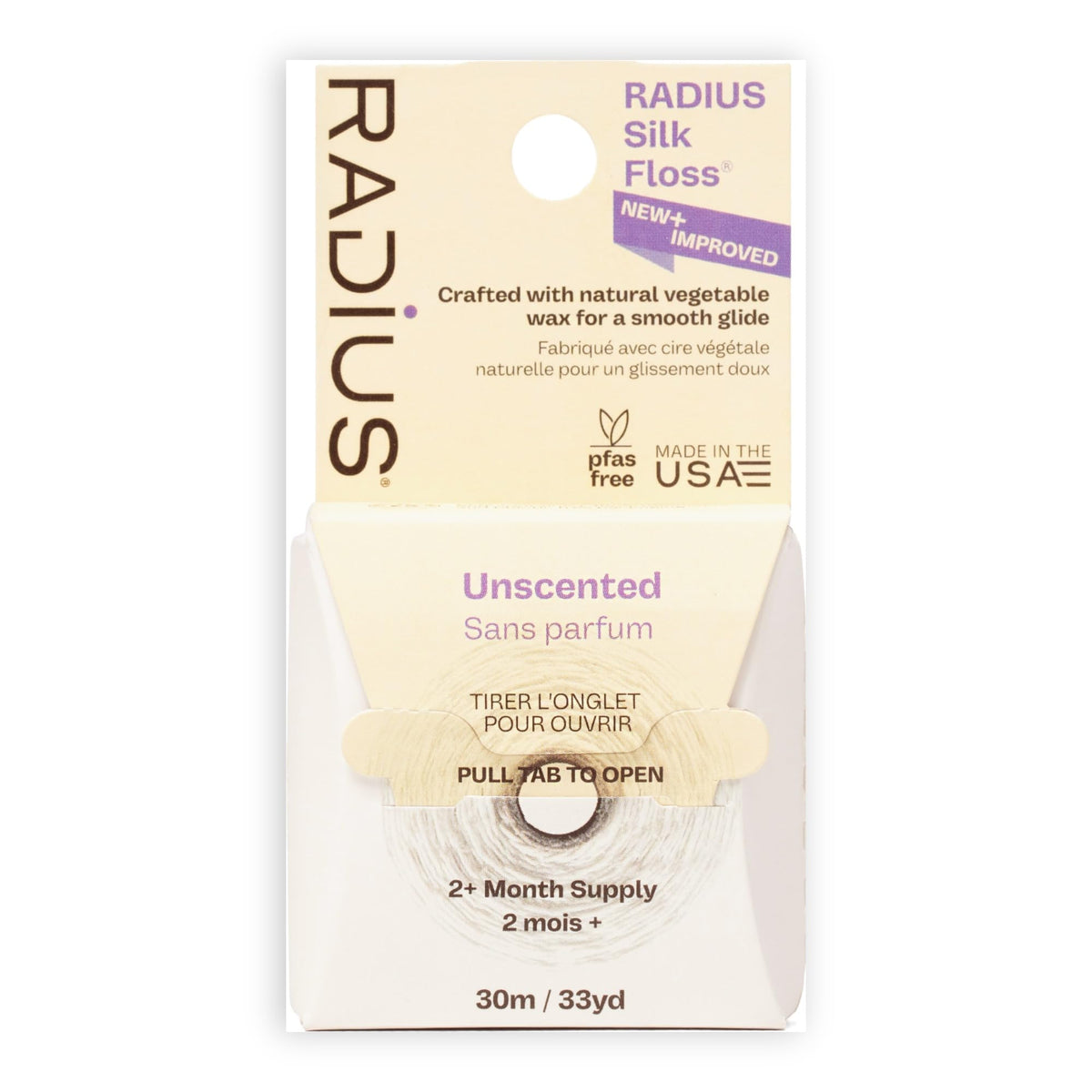 RADIUS Silk Dental Floss, Natural Biodegradable Floss for Sensitive Gums, PFAS Free, Compostable, Unscented, 30m / 33yd, Pack of 6