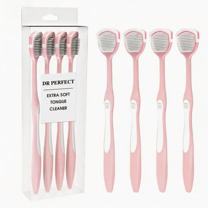 DR PERFECT Soft Tongue Brush Scraper Cleaner Helps Fight Bad Breath Clean Your Tongue Without Hurt Pack Of 4 (GREEN PURPLE BLUE PINK)