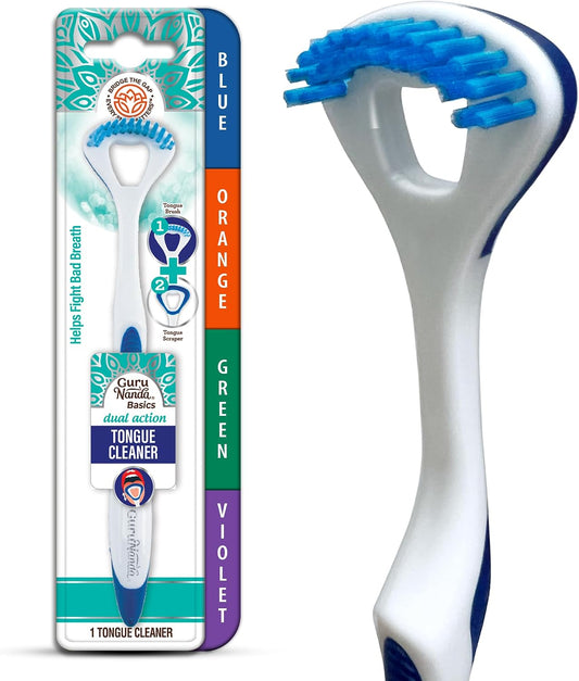 GuruNanda Dual Action Tongue Scraper & Brush for Bad Breath Treatment, 1 ct