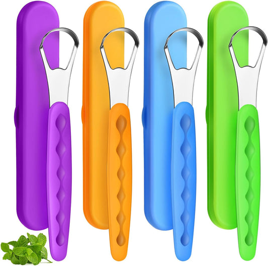 4 Pcs Tongue Scraper Cleaner Adults Kids,Purple, Orange, Blue and Green