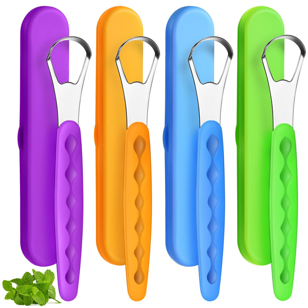 4 Pcs Tongue Scraper Cleaner Adults Kids,Purple, Orange, Blue and Green