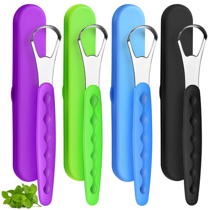 4 Pcs Tongue Scraper Cleaner Adults Kids,Purple, Orange, Blue and Green