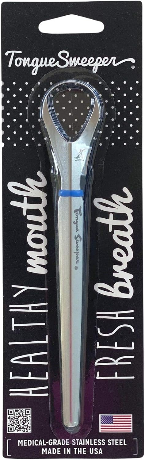 Tongue Sweeper Model P Medical Grade, Dishwasher Safe, Stainless Steel Tongue Cleaner, Reduce Bad Breath and Improve Taste, Preferred by Leading Dental Schools for Oral Hygiene, (1 Count)