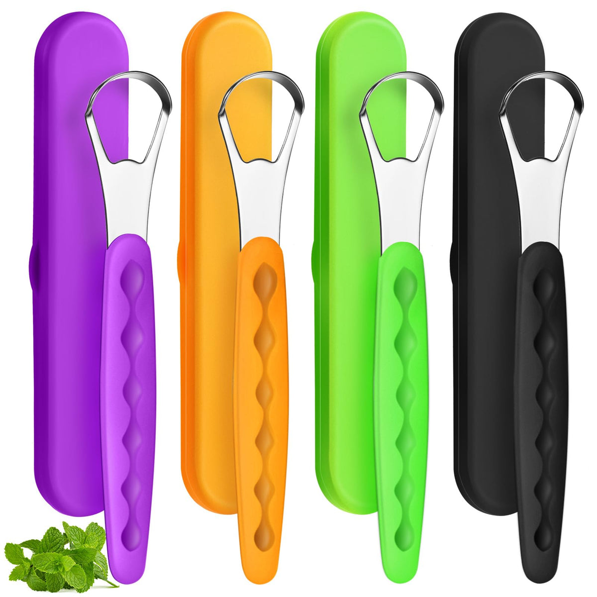 4 Pcs Tongue Scraper Cleaner Adults Kids,Purple, Orange, Blue and Green