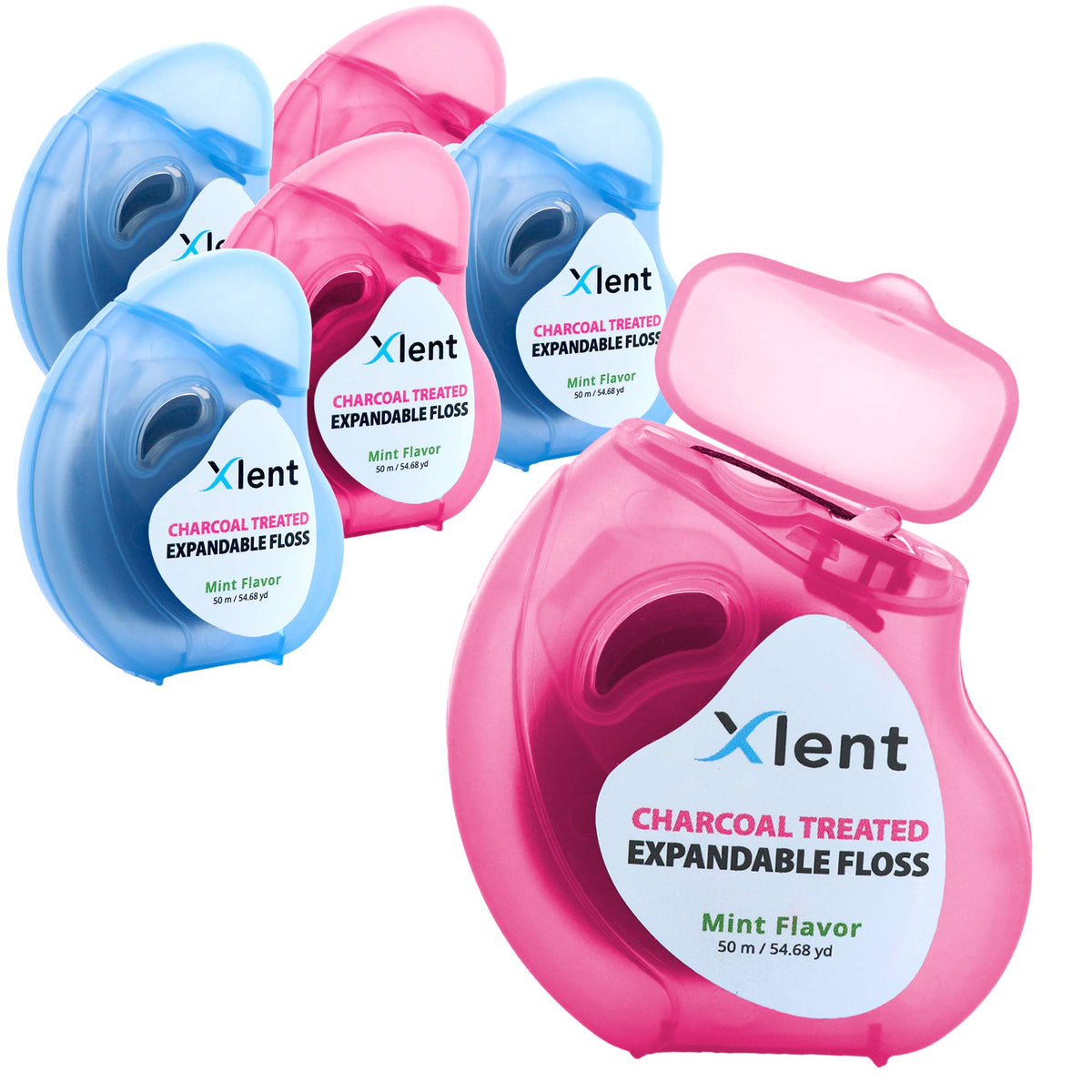 XLENT Expandable Charcoal Dental Floss, Refillable, Mint, 328ft, 2-Pack