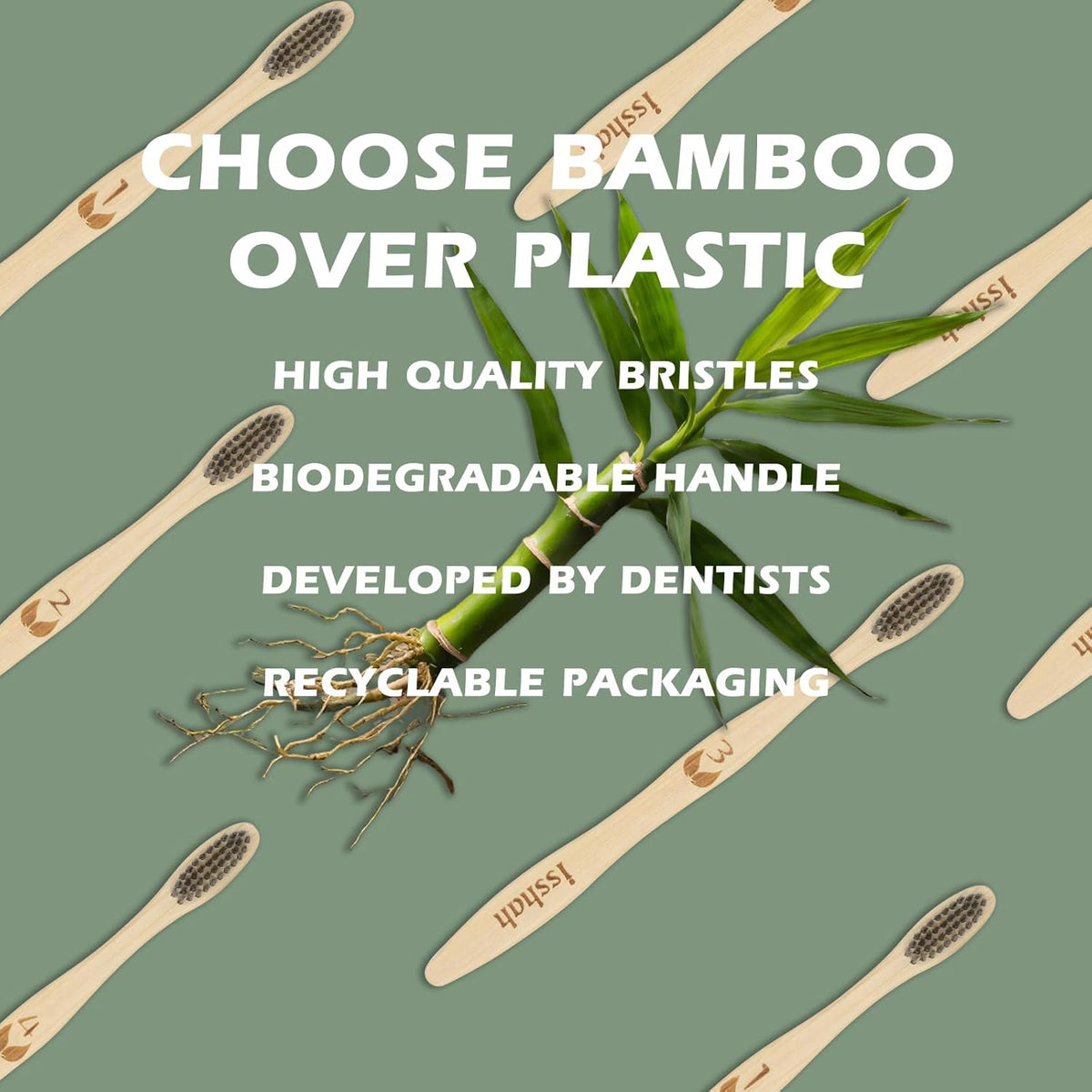Isshah Biodegradable Bamboo Charcoal Toothbrush - 12 Pack - FSC Certified