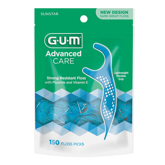 GUM Advanced Care Dental Floss Picks, Fresh Mint Flavor, 150 Count (4 Pack)