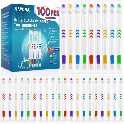 50 PCS Premium Individually Wrapped Bulk Toothbrush, Disposable Toothbrush