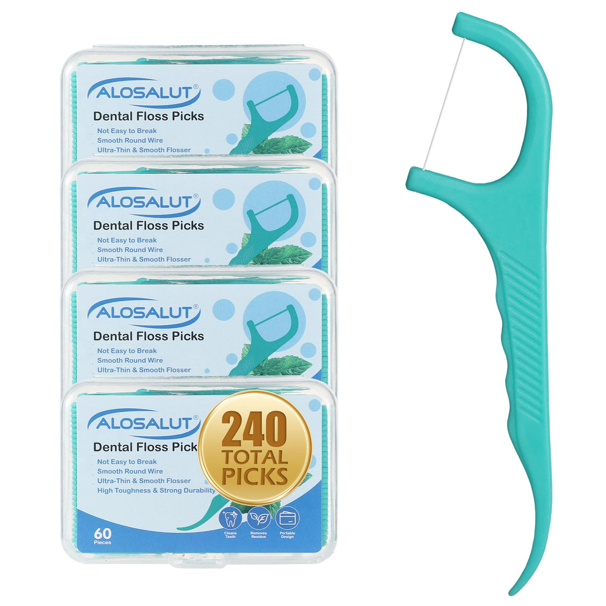 480 Count Dental Floss Picks – Mint Flavored Flossers with Built-in Toothpick for Deep Cleaning – 8 Portable Boxes of 60 – Strong & Smooth Floss Sticks for Family Home Travel - Adults & Kids