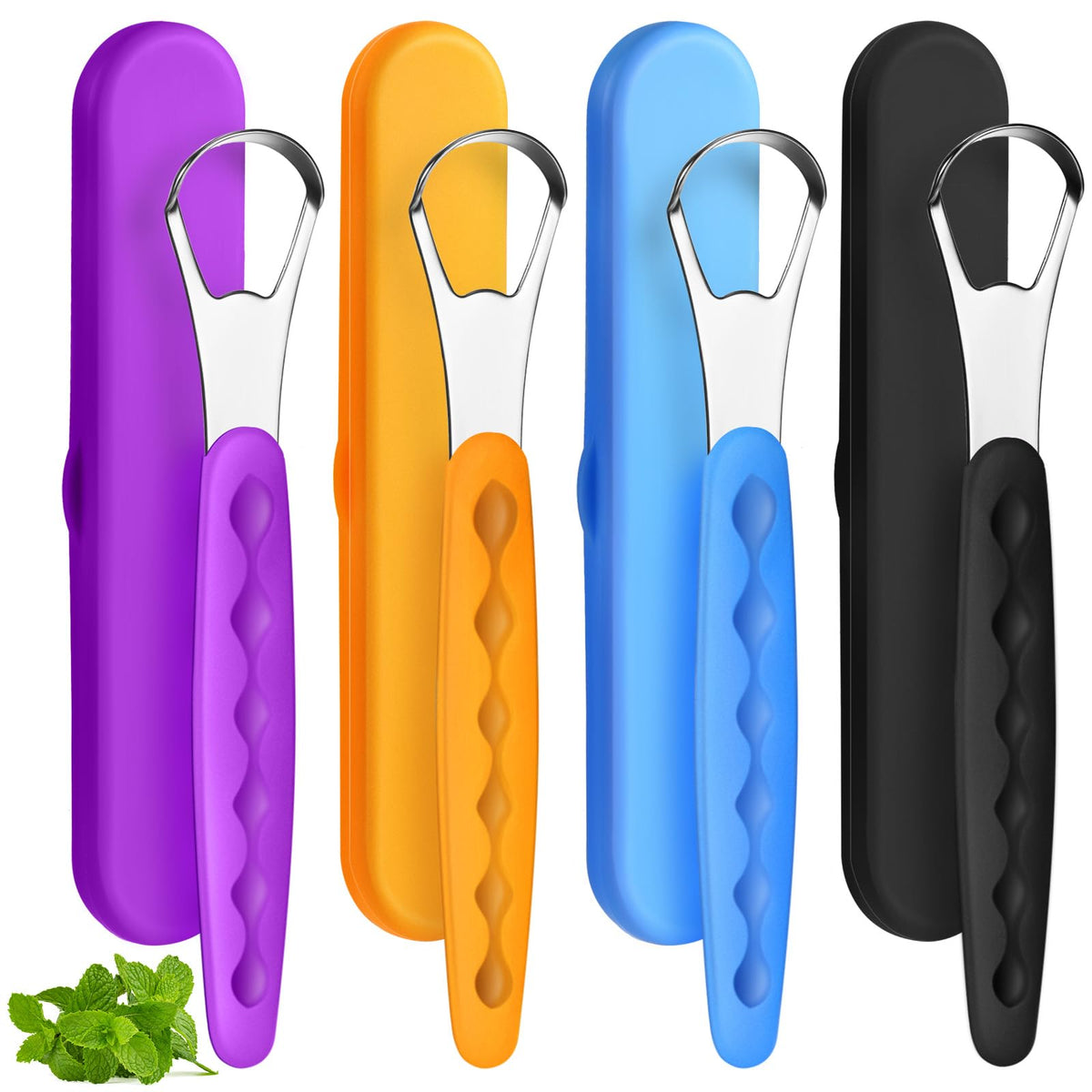 4 Pcs Tongue Scraper Cleaner Adults Kids,Purple, Orange, Blue and Green