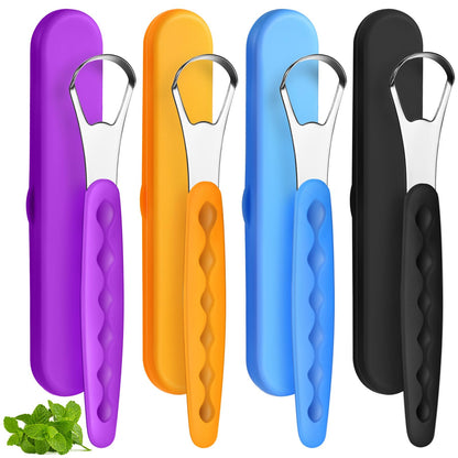 4 Pcs Tongue Scraper Cleaner Adults Kids,Purple, Orange, Blue and Green