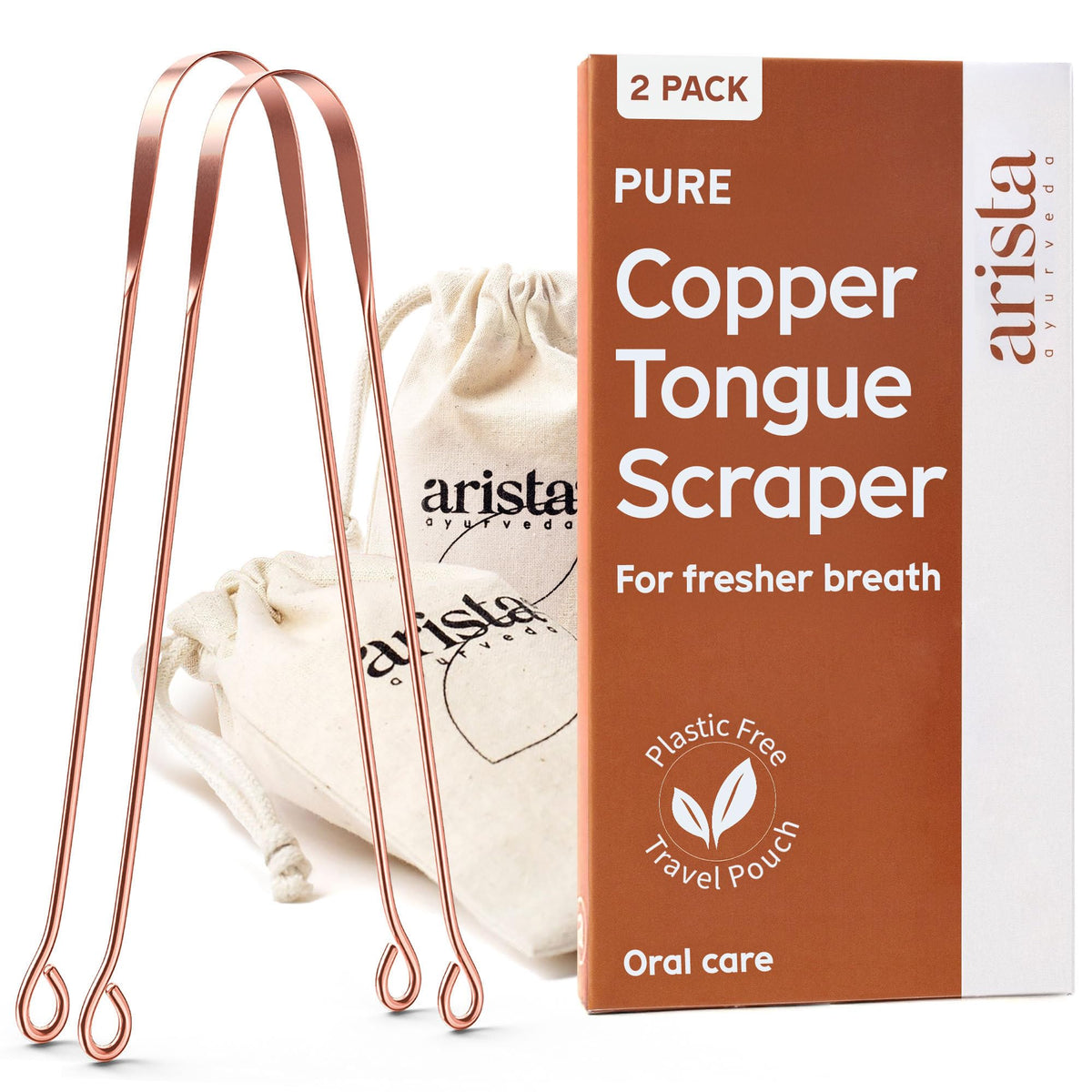 Arista Copper Tongue Scraper for Adults & Kids – 100% Pure Copper Tongue Cleaner – Extreme Bad Breath Treatment for Adults, Oral Detox & Hygiene – 1 Pack with Travel Pouch