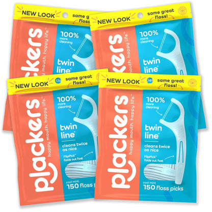 Plackers Twin Line Floss Picks, Intense Mint, 75 Count