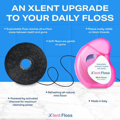 XLENT Expandable Charcoal Dental Floss, Refillable, Mint, 328ft, 2-Pack