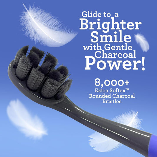 GuruNanda Butter on Gums Charcoal Toothbrush - 8000+ SoftexTM Bristles for Sensitive Teeth & Gums, Aids in Teeth Whitening, Extra Soft (6 Count)