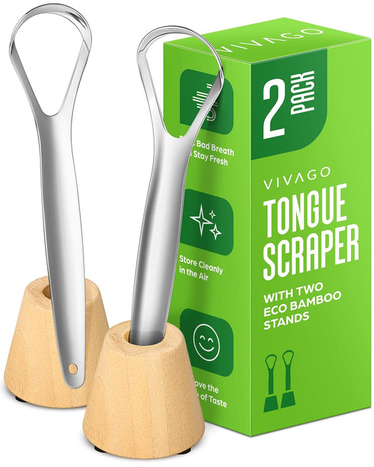 VIVAGO Stainless Steel Tongue Scraper for Adults with Holder