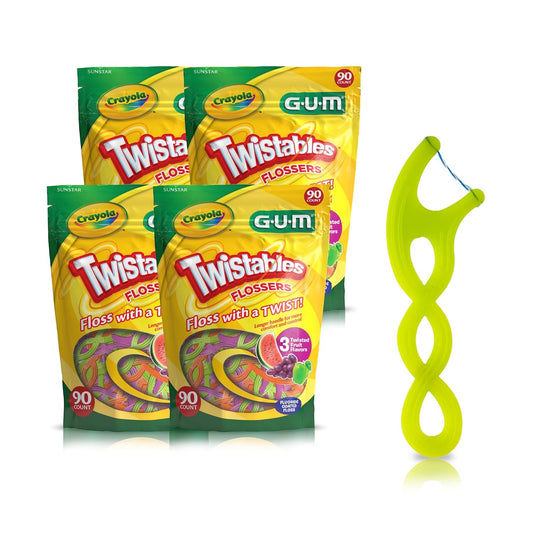 GUM Crayola Twistables Kids Floss Pick with Fluoride, 90 Count (4 Pack)