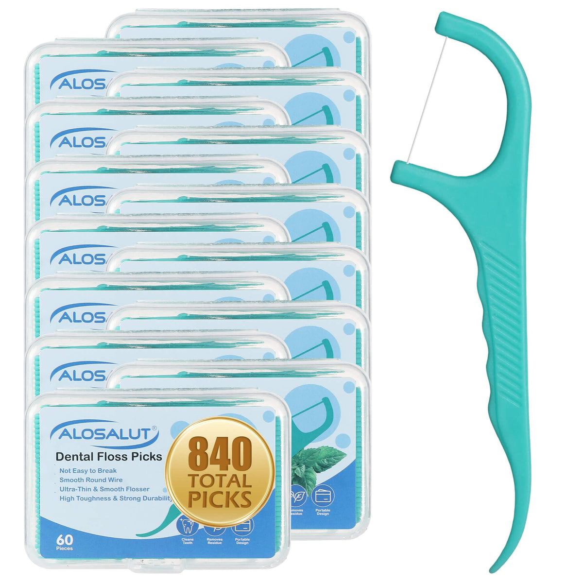 480 Count Dental Floss Picks – Mint Flavored Flossers with Built-in Toothpick for Deep Cleaning – 8 Portable Boxes of 60 – Strong & Smooth Floss Sticks for Family Home Travel - Adults & Kids