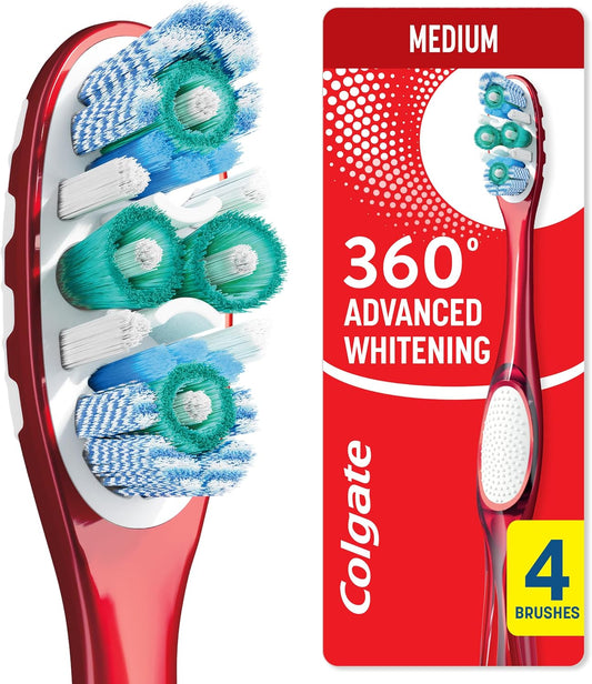 Colgate 360 Advanced Whitening Toothbrush with Medium Bristles, 4 Pack