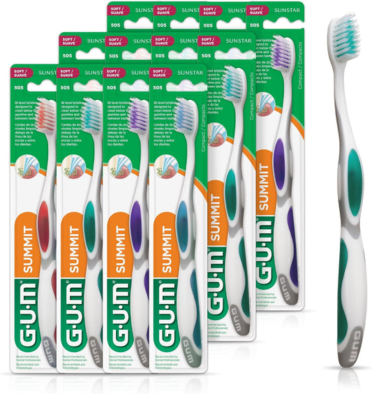 GUM Summit+ Soft Toothbrush, 505ECM12, Compact Head, Soft Bristles, Professional Sample, 1 Count(Pack of 12)