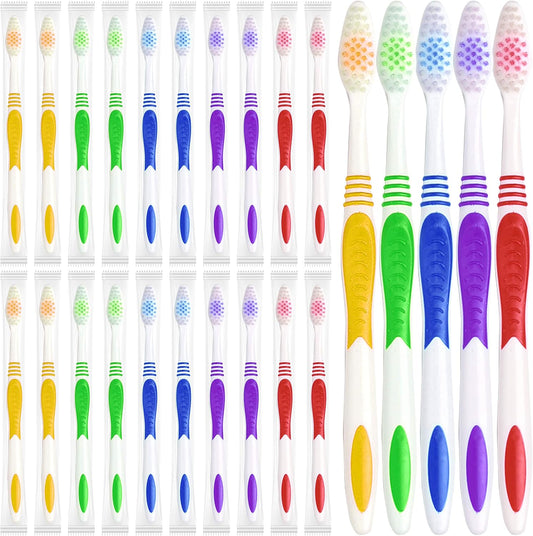 EcoFox Bulk Toothbrushes 25 Pack | Individually Wrapped Travel Toothbrush Set for Adults & Kids | Made with a Medium-Soft Large Brush Head | BPA-Free & Disposable!