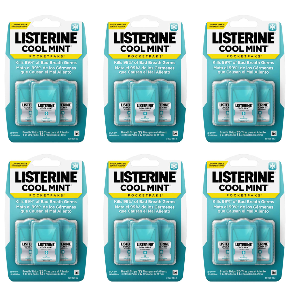 Listerine PocketPaks Breath Strips, Cool Mint, 24-Strip Pack, 3 Pack