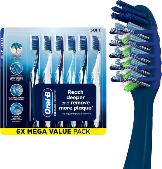 Oral-B Pro Clean Cross Action Toothbrushes, Deep Plaque Removal, 6 Count
