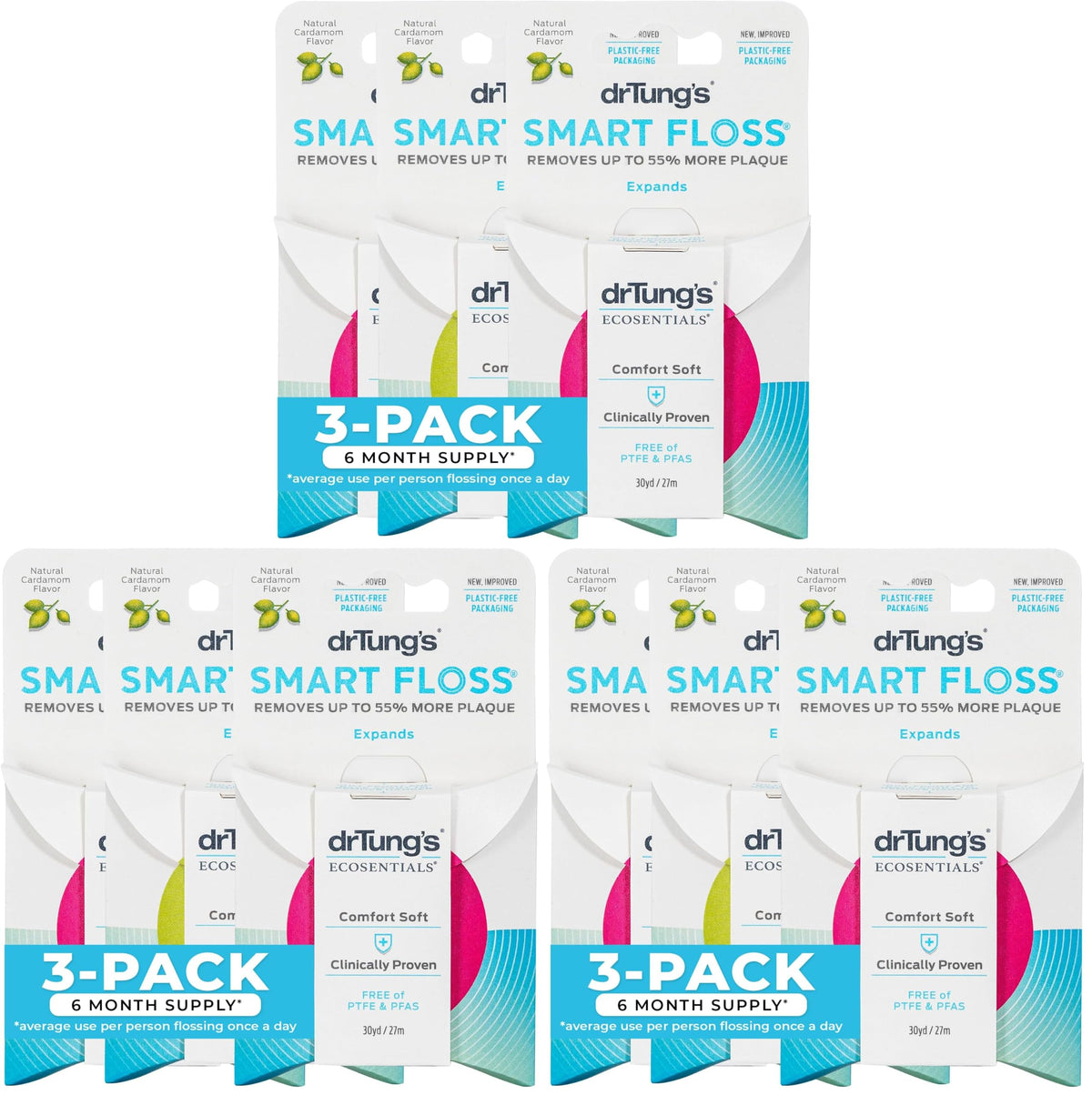 DrTung's Smart Floss - Natural Dental Floss, Cardamom Flavor - Pack of 3