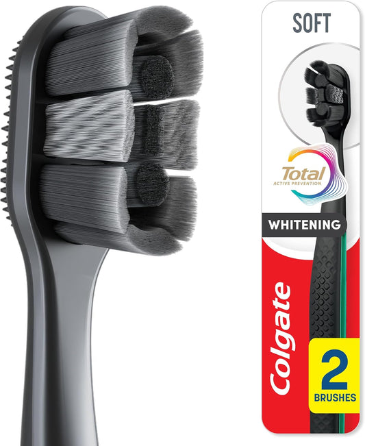 Colgate Total Whitening Charcoal Toothbrush, Soft, Black, 2 Pack