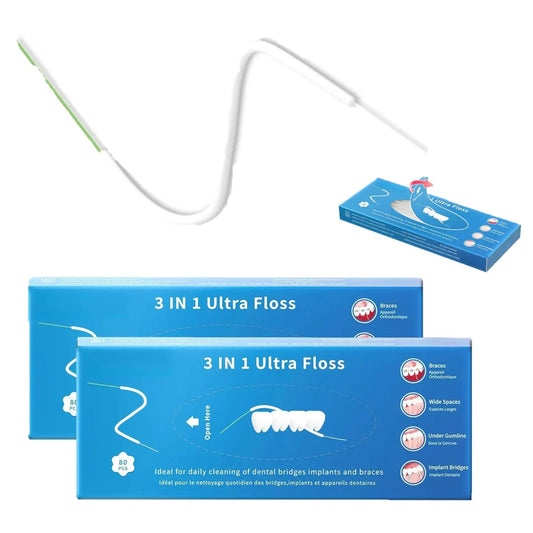 2 Pack 3-in-1 Orthodontic Floss, 160 Pre-Cut Strands with Threader & Spongy Brush, Professional Deep Cleaning Dental Floss for Teens & Adults, Ideal for Braces, Dental Bridges and Implants Oral Care