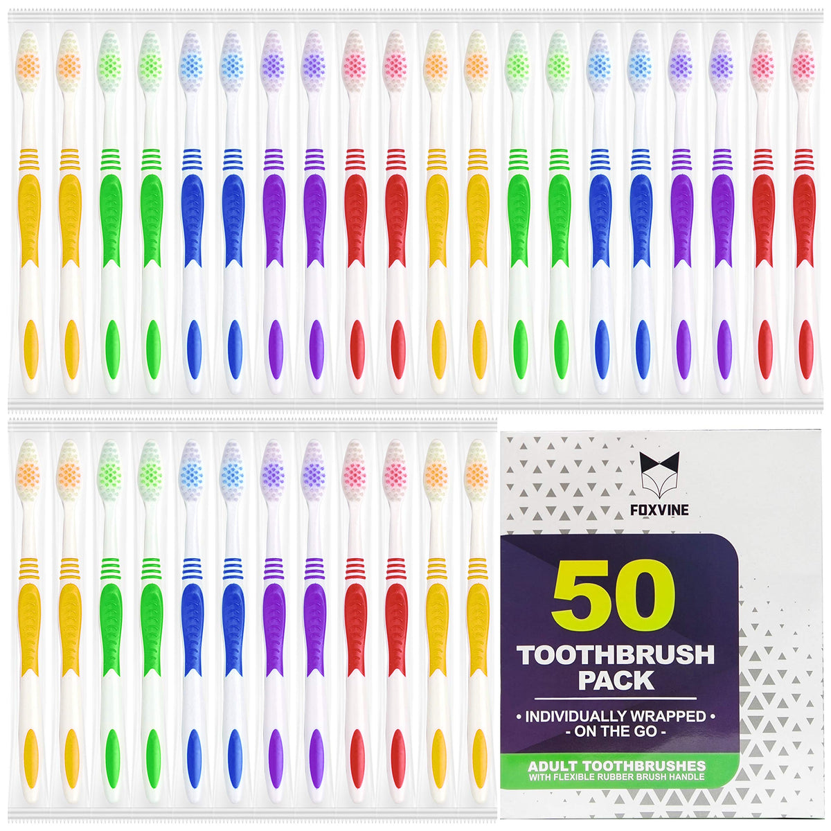 EcoFox Bulk Toothbrushes 25 Pack | Individually Wrapped Travel Toothbrush Set for Adults & Kids | Made with a Medium-Soft Large Brush Head | BPA-Free & Disposable!