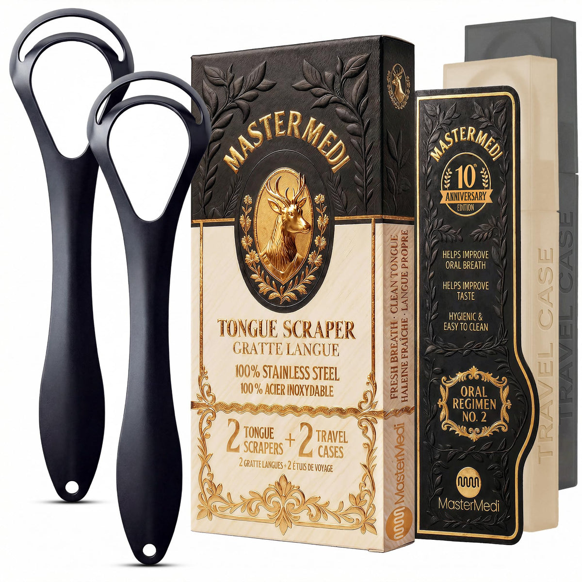 MasterMedi Tongue Scraper with Case Easy to Use Tongue Scraper for Adults, Tongue Cleaner for Oral Care & Hygiene (Single Pack (with Travel Case))